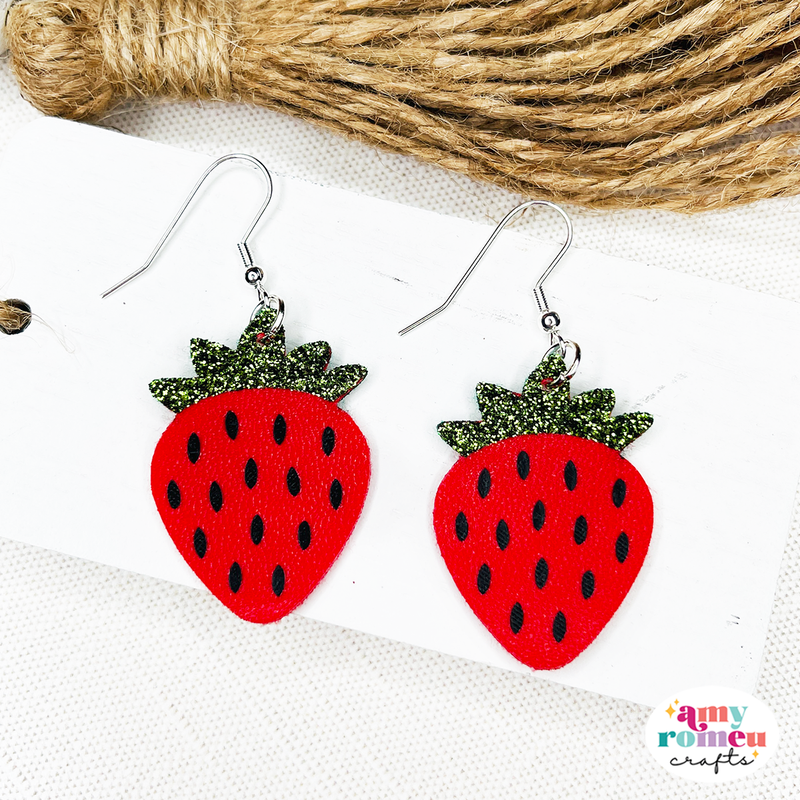 Strawberry Faux Leather Earrings SVG