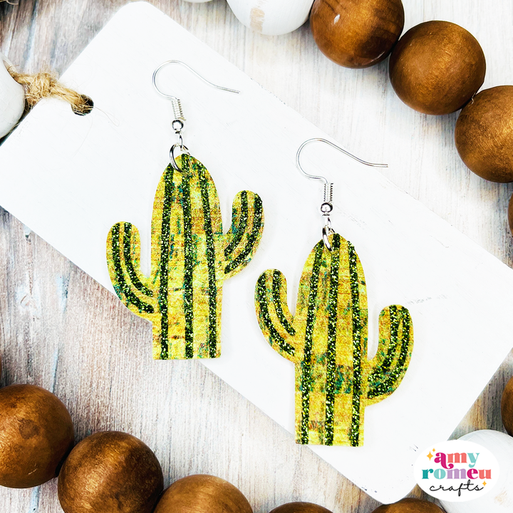 Cactus Faux Leather Earrings SVG