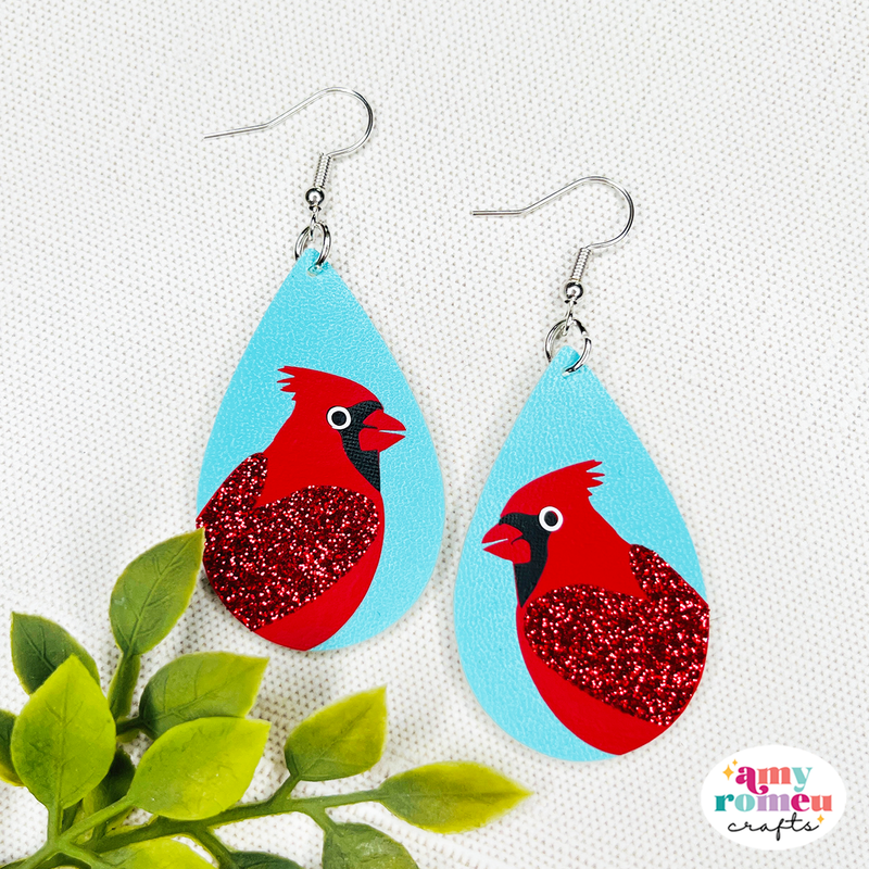 Cardinal Teardrop Faux Leather Earrings SVG