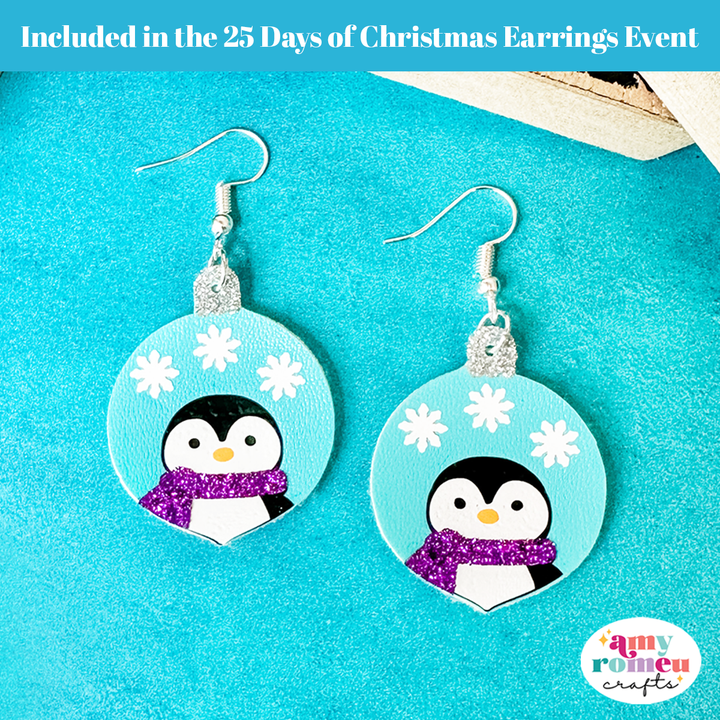 Penguin Ornament Faux Leather Earrings SVG