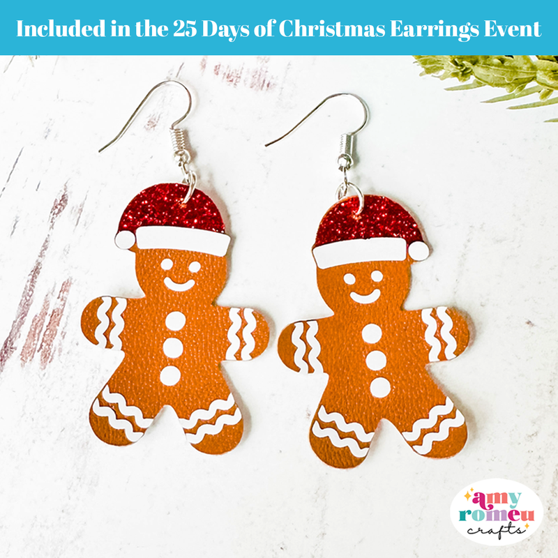 Gingerbread Man with Santa Hats Faux Leather Earrings SVG