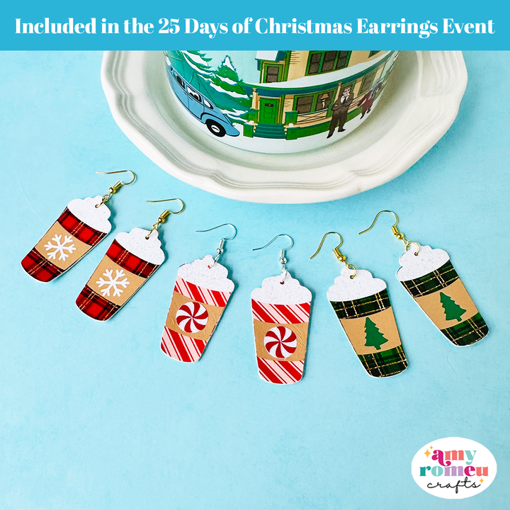 Christmas Coffee Cup Faux Leather Earrings SVG Set of 3