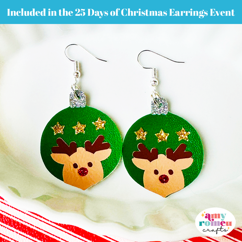 Reindeer Ornament Faux Leather Earrings SVG