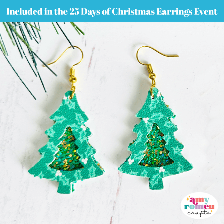 Cutout Christmas Tree Faux Leather Earrings SVG