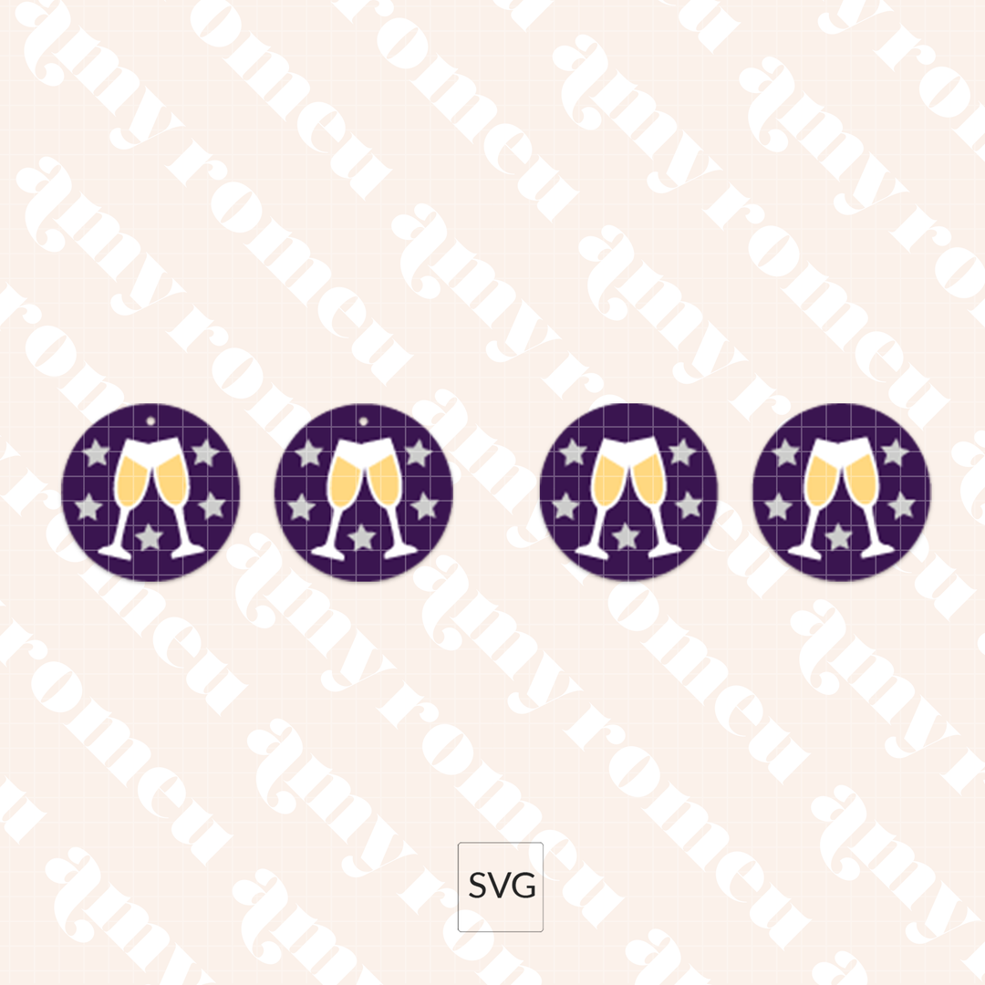 New Years Eve Champagne Glass Faux Leather Earrings SVG