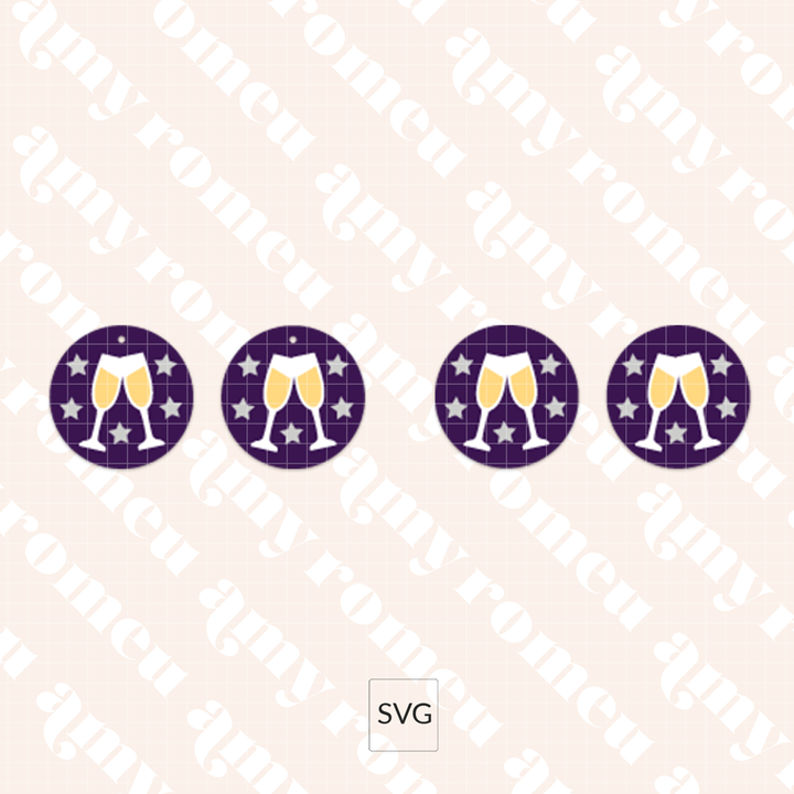 New Years Eve Champagne Glass Faux Leather Earrings SVG