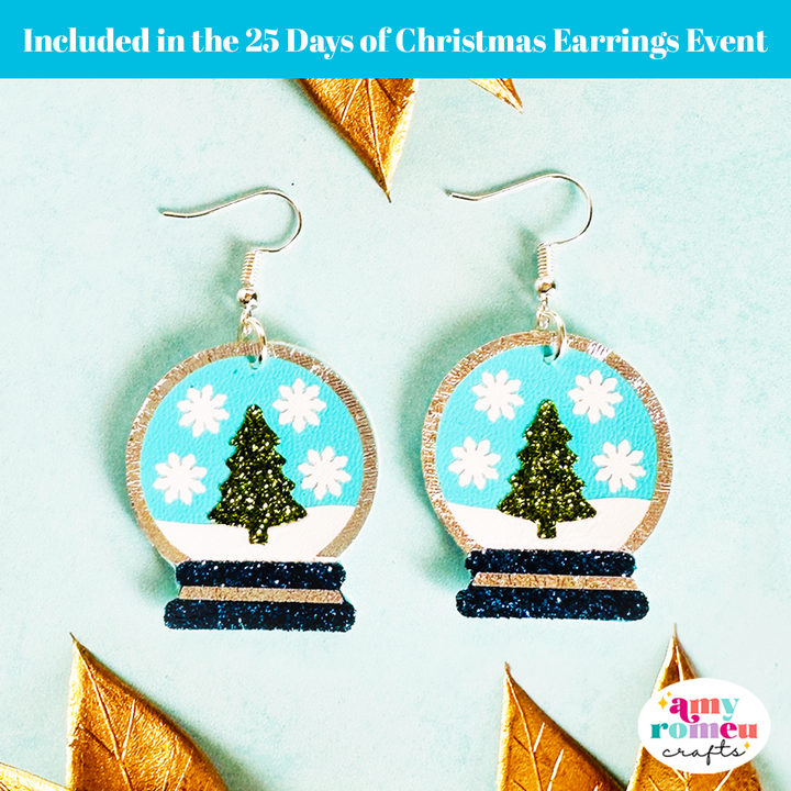 Snowy Tree Snow Globe Faux Leather Earrings SVG