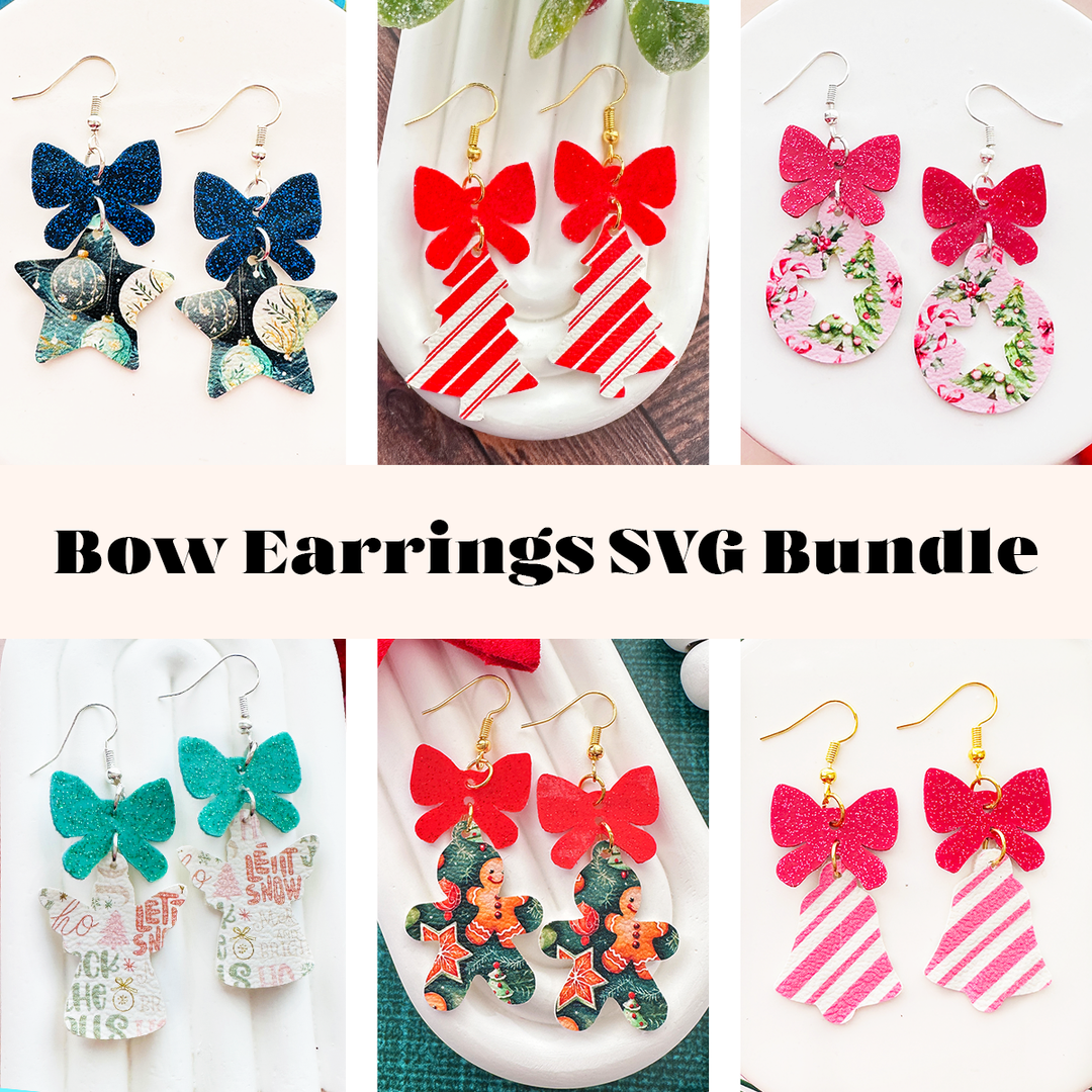 Christmas Bow Faux Leather Earrings SVG Bundle