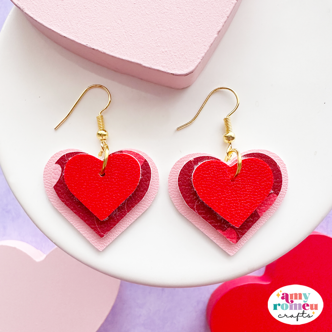 Three Layer Heart Faux Leather Earrings SVG