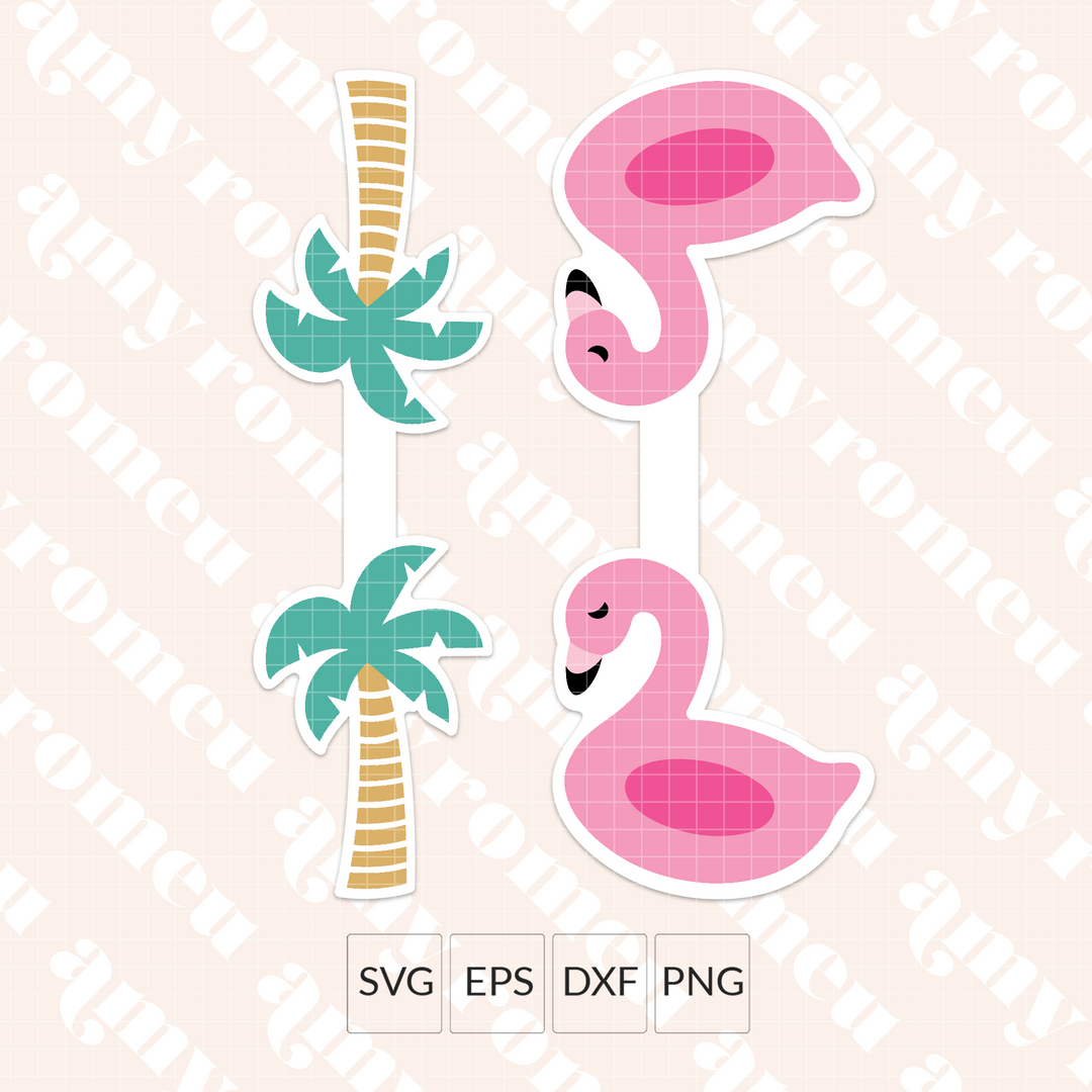 Palm Tree & Flamingo Floatie Faux Leather Keychains SVG Set of 2