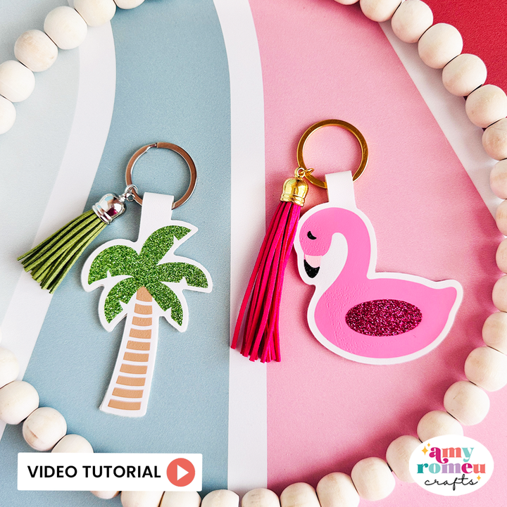 Palm Tree & Flamingo Floatie Faux Leather Keychains SVG Set of 2