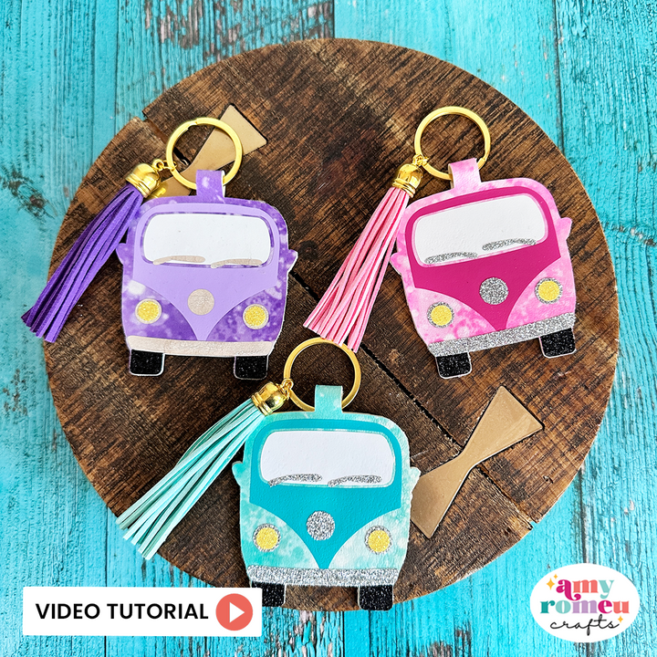 Summer Van Faux Leather Keychain SVG with Video Tutorial