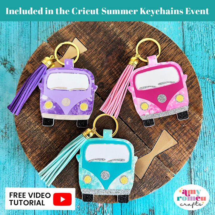 Summer Van Faux Leather Keychain SVG