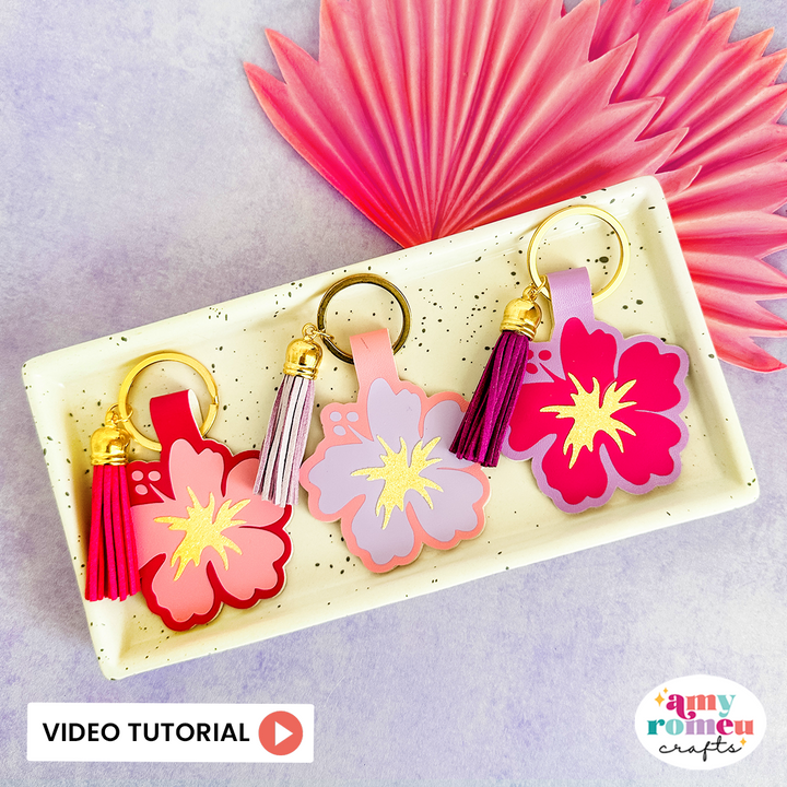 Hibiscus Faux Leather Keychain SVG