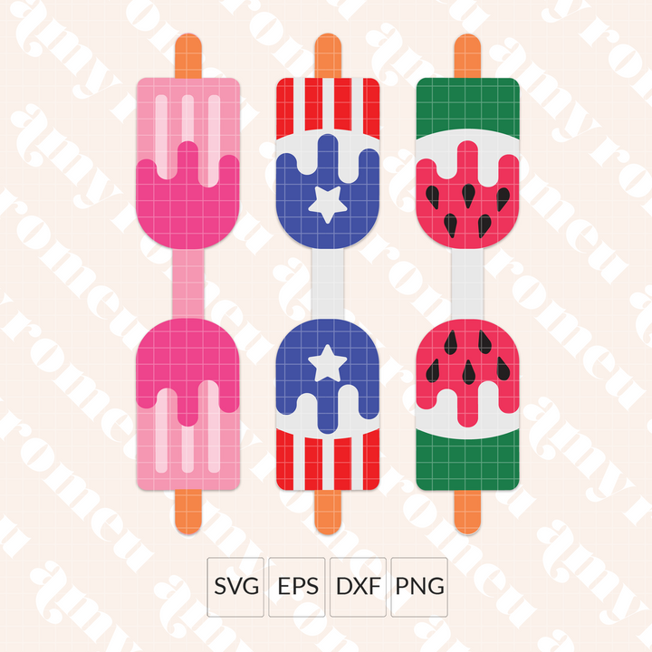 Summer Popsicle Faux Leather Keychains SVG Set of 3