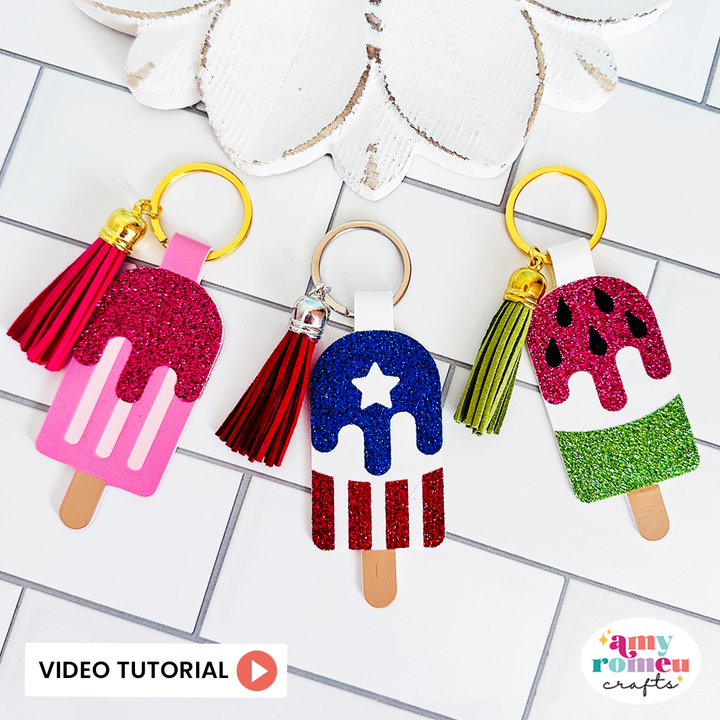 Summer Popsicle Faux Leather Keychains SVG Set of 3