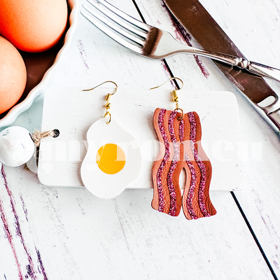 Bacon & Eggs Faux Leather Earrings SVG
