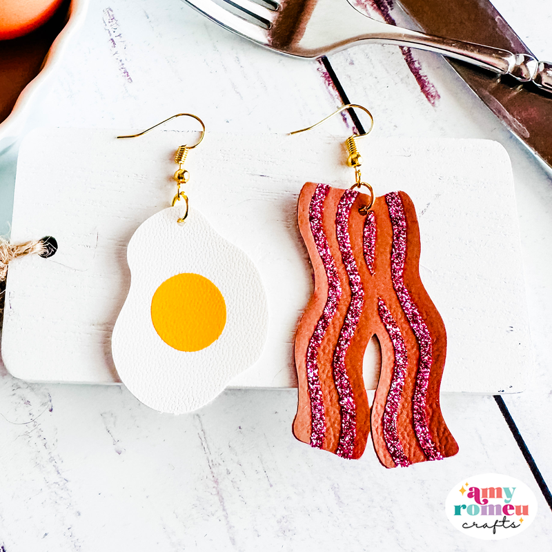 Bacon & Eggs Faux Leather Earrings SVG