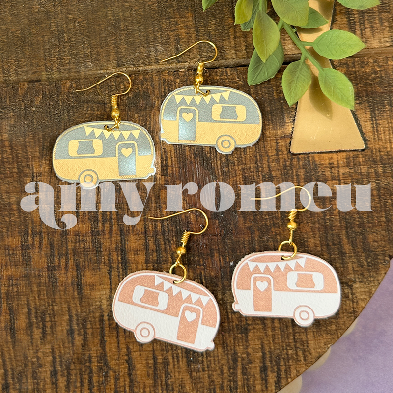Vintage Camper Faux Leather Earrings & Keychain SVGs Set