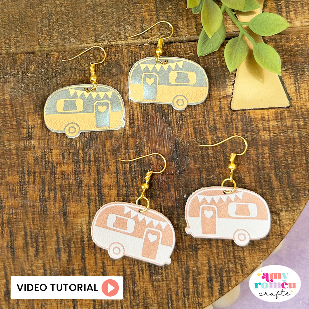 Vintage Camper Faux Leather Earrings SVG