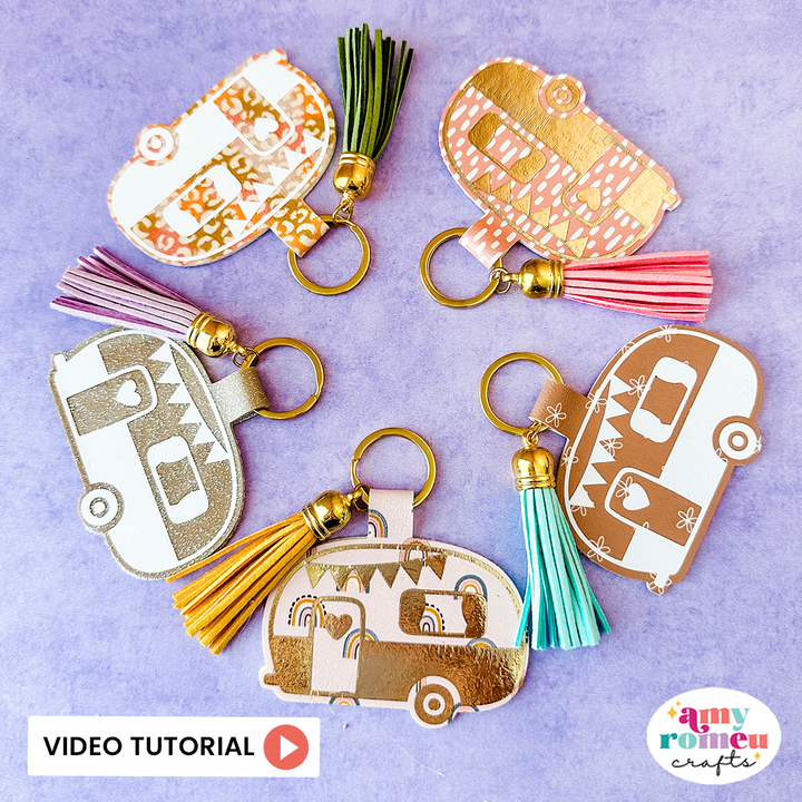 Vintage Camper Faux Leather Keychain SVG