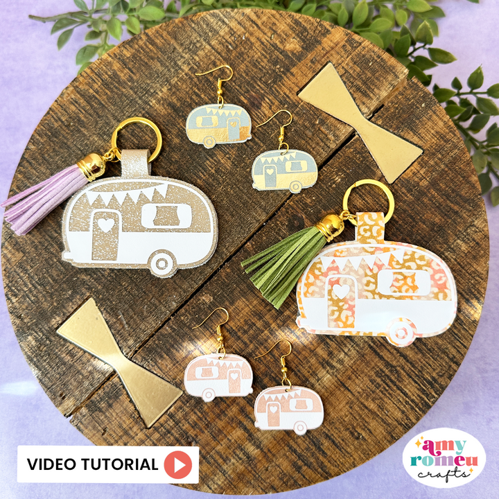 Vintage Camper Faux Leather Earrings & Keychain SVGs Set of 2