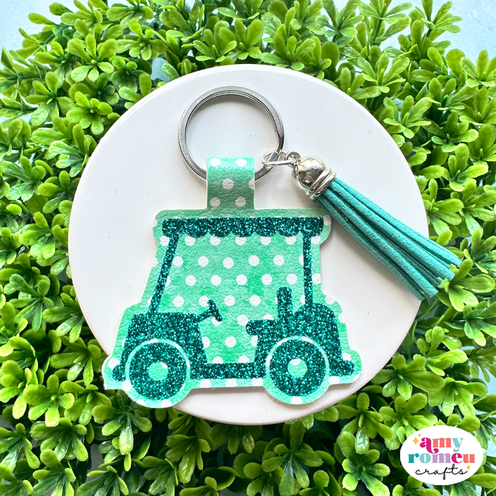 Golf Cart Faux Leather Keychain SVG