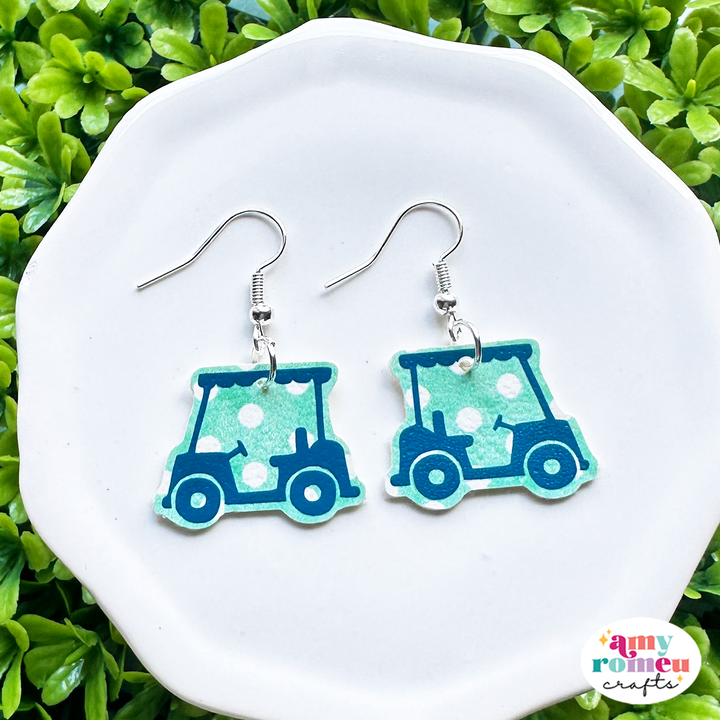 Golf Cart Faux Leather Earrings SVG