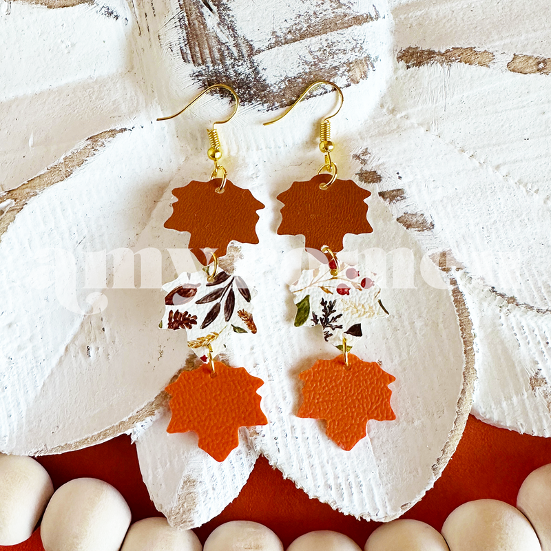 Stacked Fall Leaves Earring SVG