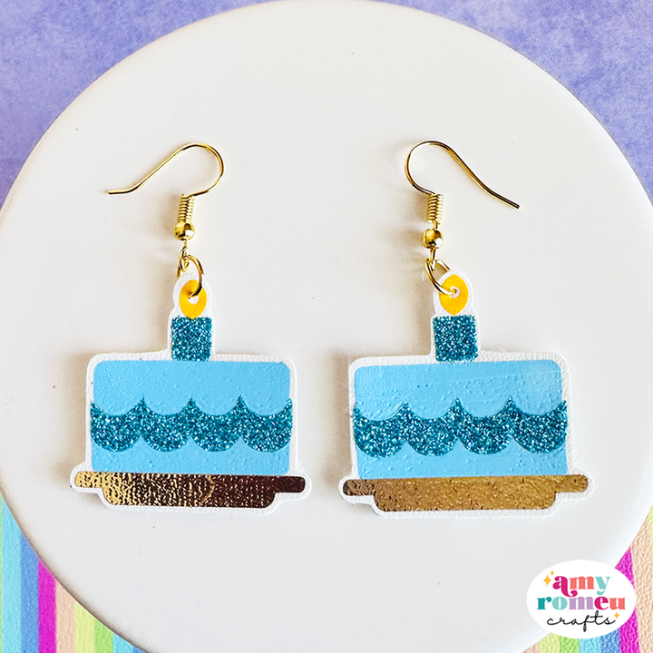 Birthday Cake Faux Leather Earrings SVG