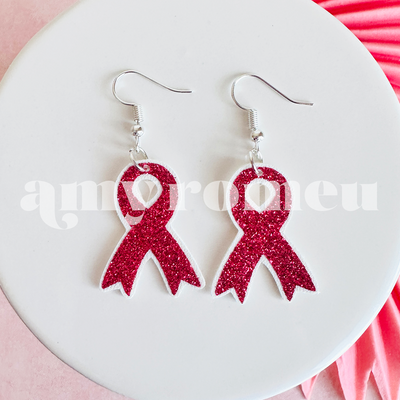 Pink Ribbon Faux Leather Earrings SVG