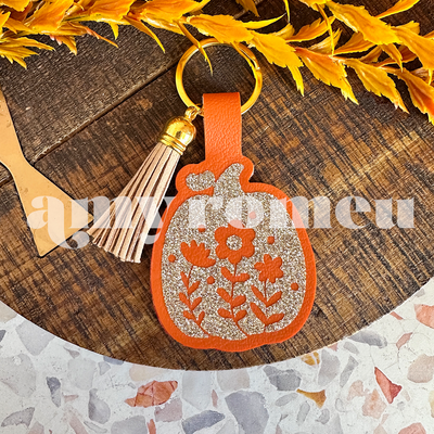 Boho Pumpkin Faux Leather Keychain SVG