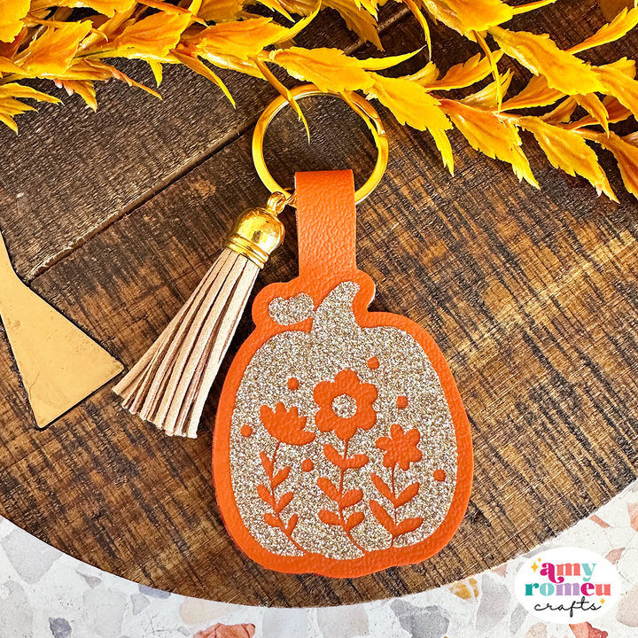 Boho Pumpkin Faux Leather Keychain SVG