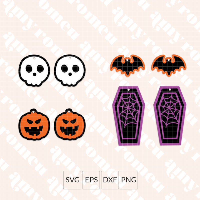 Halloween Faux Leather Earrings SVGs Set of 4