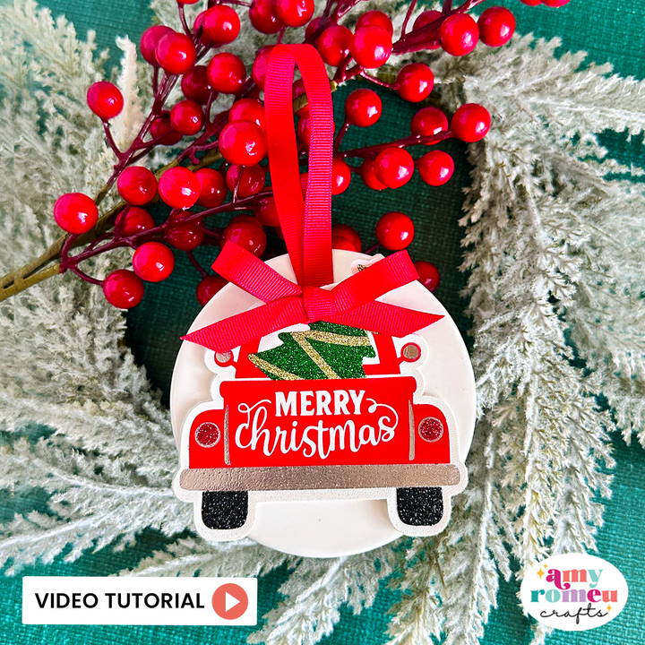 Red Truck Faux Leather Christmas Ornament SVG