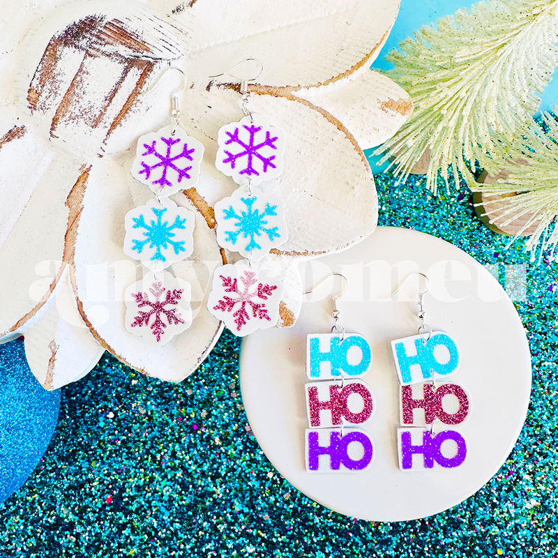 Faux Leather Snowflake & Ho Ho Ho Holiday Earrings SVG