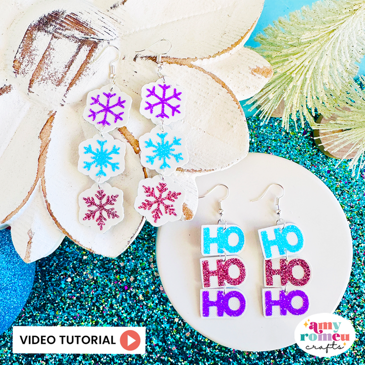 Faux Leather Snowflake & Ho Ho Ho Holiday Earrings SVG
