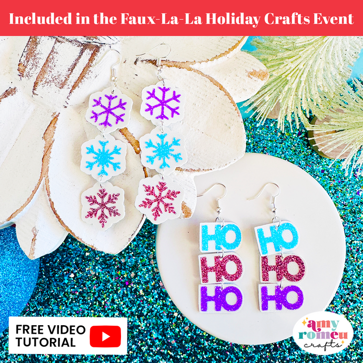 Faux Leather Snowflake & Ho Ho Ho Holiday Earrings SVG