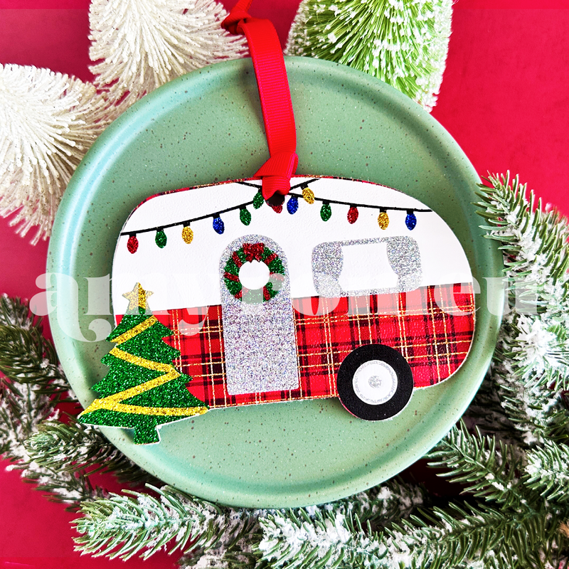 Faux Leather Vintage Holiday Camper Christmas Ornament SVG