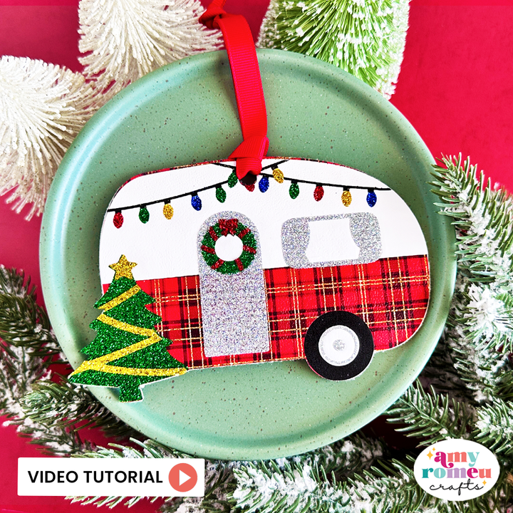Faux Leather Vintage Holiday Camper Christmas Ornament SVG