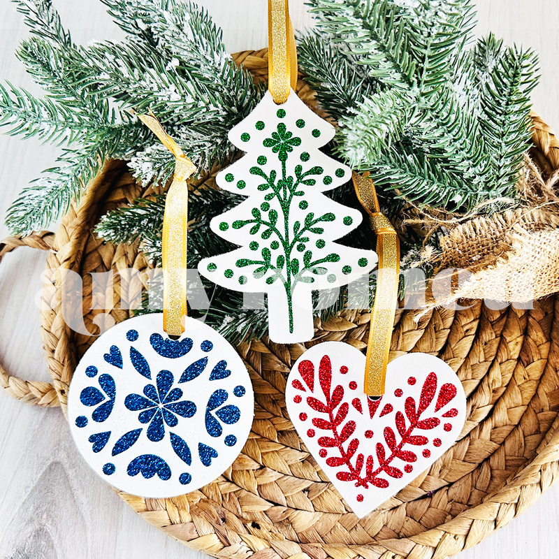 Faux Leather Scandinavian Inspired Christmas Ornaments SVGs