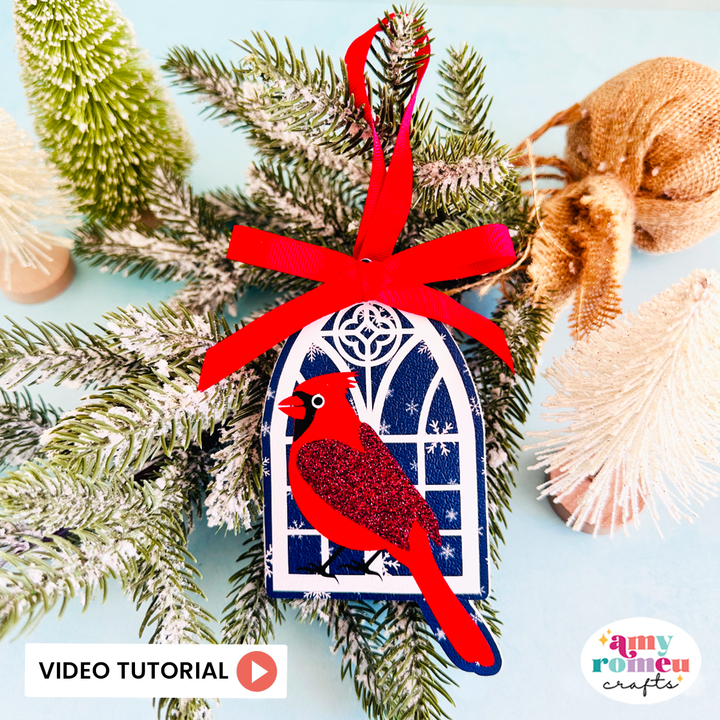 Faux Leather Cardinal Christmas Ornament SVG