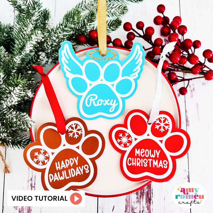 Faux Leather Paw Print Christmas Ornaments SVGs