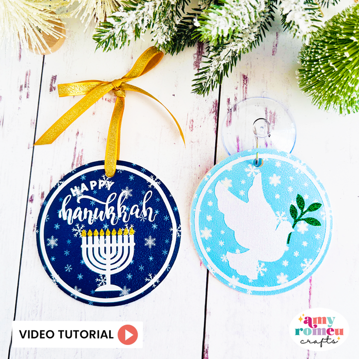 Faux Leather Happy Hanukkah & Dove of Peace Window Hanger SVGs