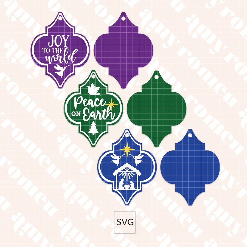 Faux Leather Arabesque Tile Inspired Christmas Ornaments SVGs