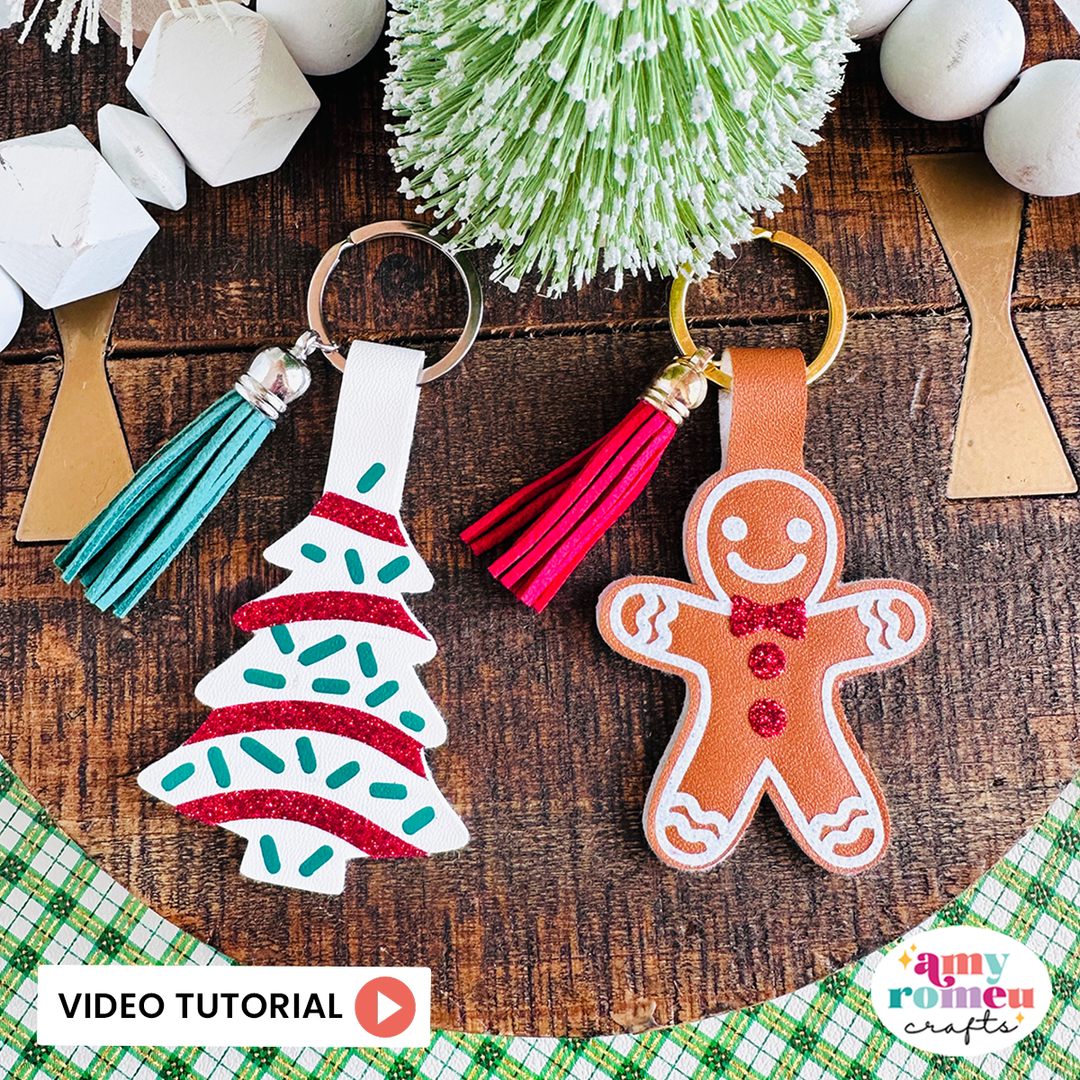 Christmas Tree Cake & Gingerbread Man Faux Leather Keychain SVGs