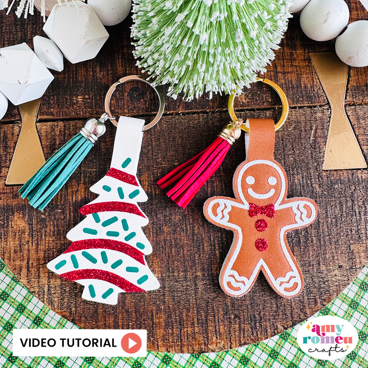 Christmas Tree Cake & Gingerbread Man Faux Leather Keychain SVGs