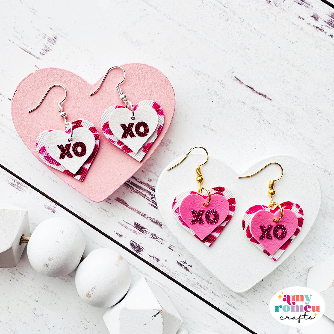 Stacked XO Hearts Faux Leather Earrings SVG