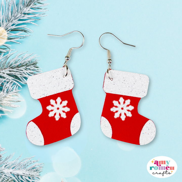 Faux Leather Snowflake Stocking Earrings SVG