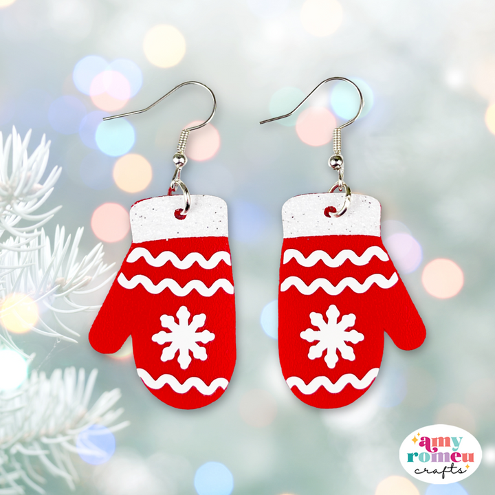 Faux Leather Snowflake Mitten Earrings SVG